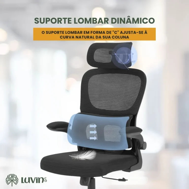 Cadeira Escritório Ergonômica Com Suporte Lombar Estofado Mesh