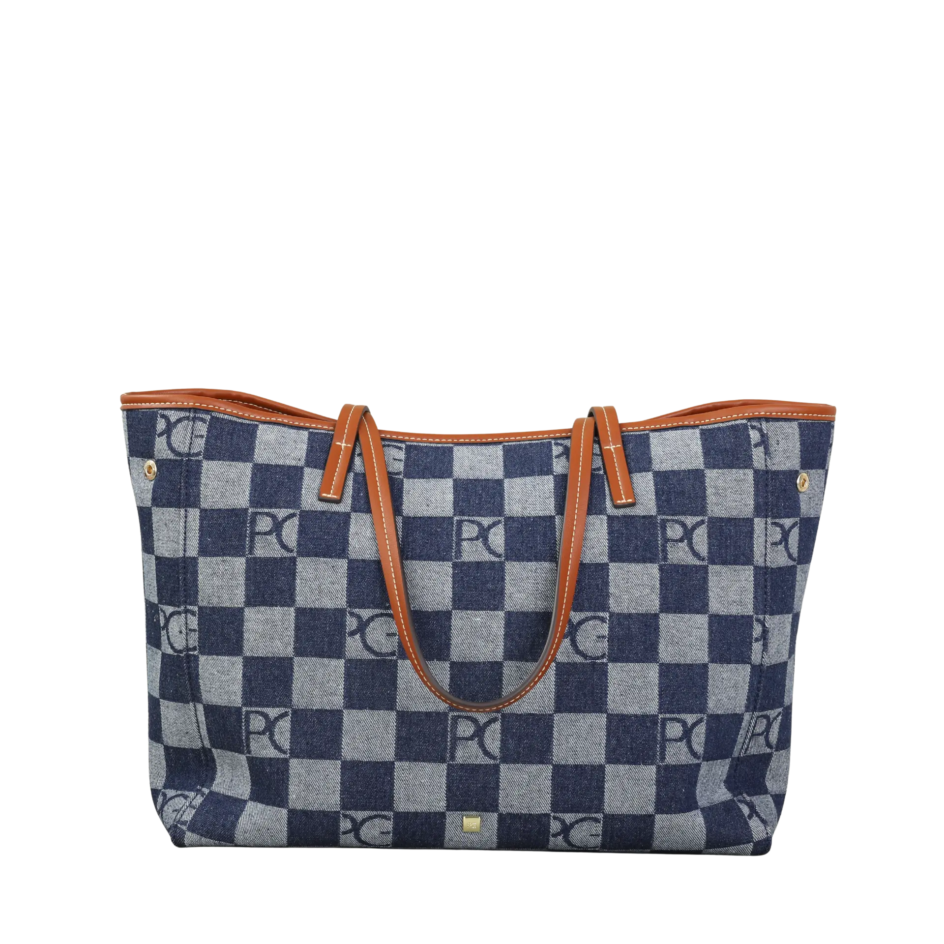 Bolsa feminina de ombro Orell Névoa azul xadrez, design elegante e funcional para o dia a dia, com alças ergonômicas e estrutura resistente.