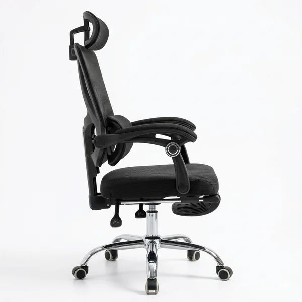 Cadeira Escritório Ergonômica Resistente Apoio Pés Retrátil Tela Mesh Encosto Ajustável Preto