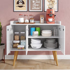 Aparador Buffet Wood Prime 3 Portas Cantinho Café Prateleira Organizadora Pés Palito Decoração Retrô – Branco – Rpm