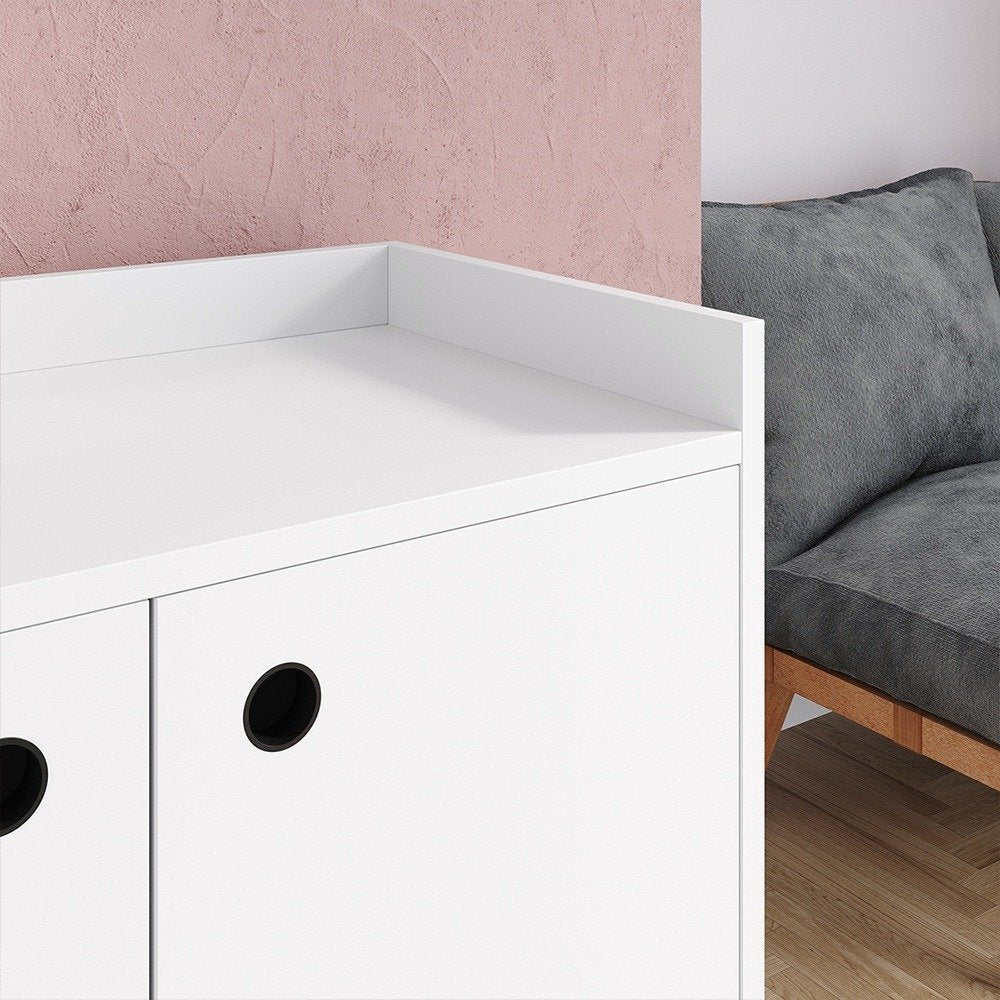 Aparador Buffet Wood Prime 3 Portas Cantinho Café Prateleira Organizadora Pés Palito Decoração Retrô – Branco – Rpm