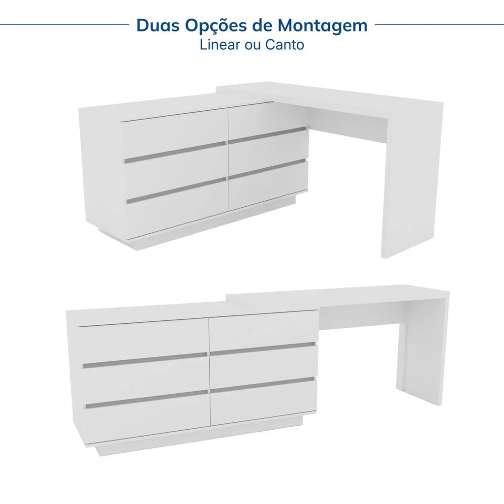 Mesa de Escritório Itália em L com 6 Gavetas