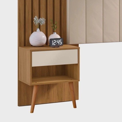 Cabeceira Para Cama Box de Casal e Queen Extensível com Mesa de Cabeceira e Capitonê CamaruPérola – Zara – Robel Móveis