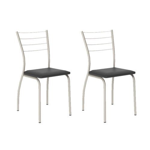 Cadeira Sala de Jantar 1700 Kit Aço 2 Uni Prata – Assento Courano Preto – Carraro
