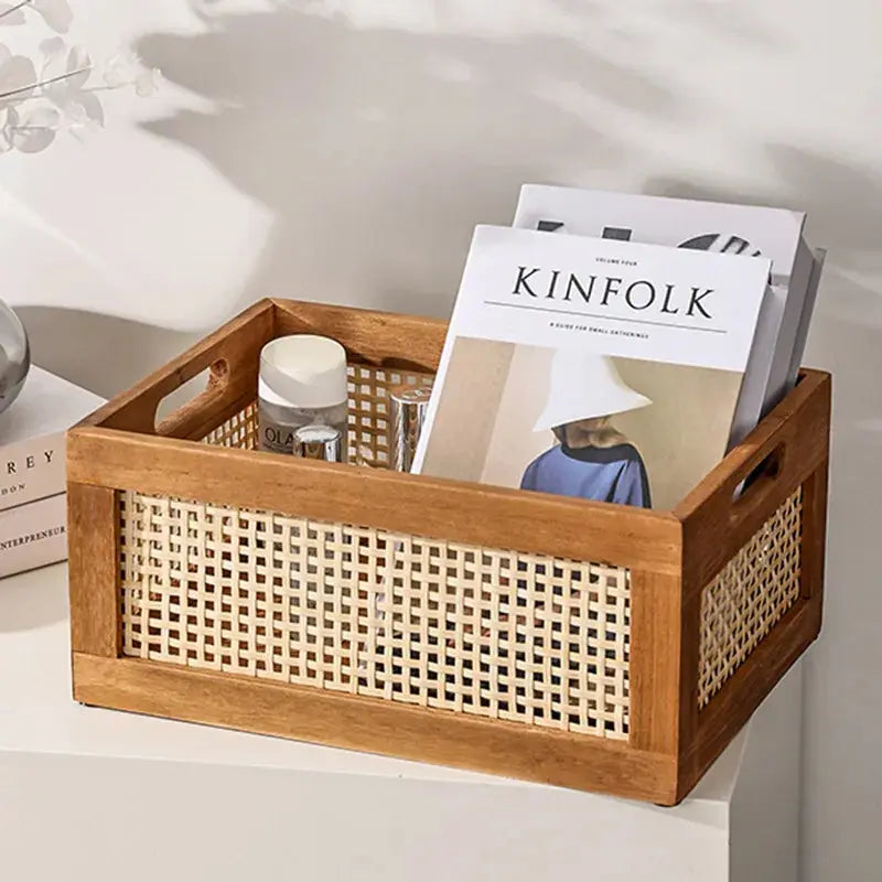 Caixa Organizadora de Madeira e Rattan