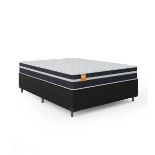 Cama Box Casal Colchão Molas Qatar 138x188x60cm Branco / Preto – Suporta até 200Kg Por Pessoa
