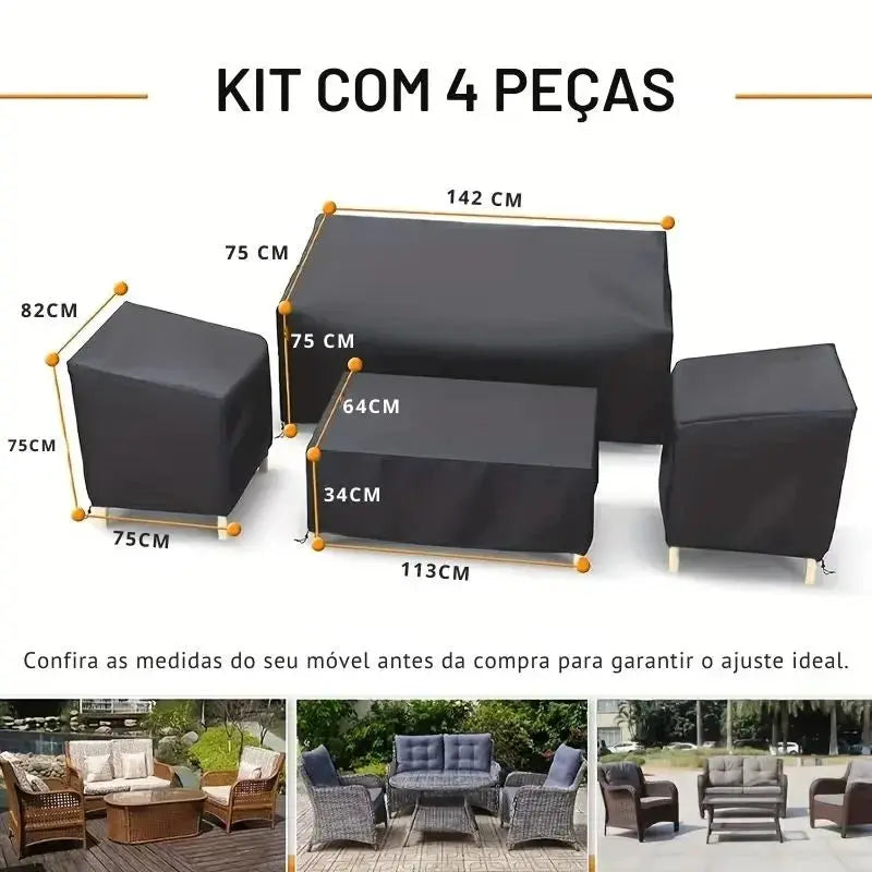 Capa Impermeável para Móveis de Jardim Kit 4 Peças