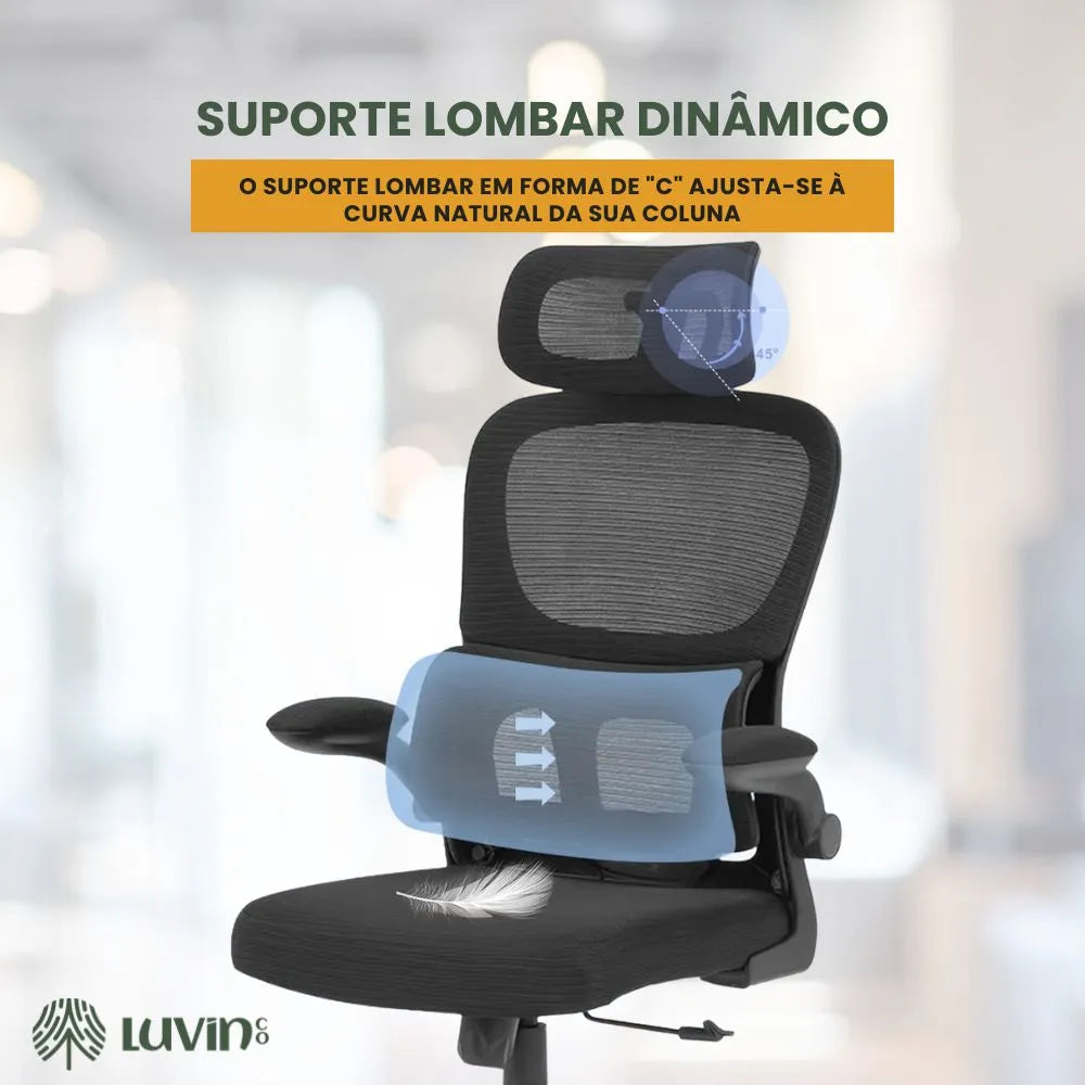 Cadeira Escritório Ergonômica Com Suporte Lombar Estofado Mesh
