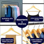 Kit Cabides de Madeira Marfim Premium com Gancho Giratório 360°