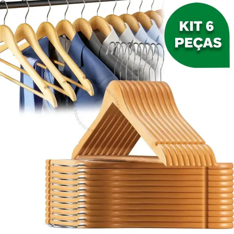 Kit Cabides de Madeira Marfim Premium com Gancho Giratório 360°