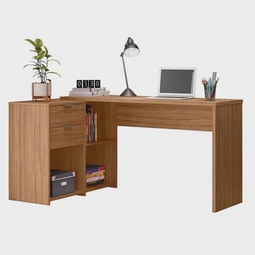 Mesa de Escritório em L 2 Gavetas 3 Nichos Office Nt 2060