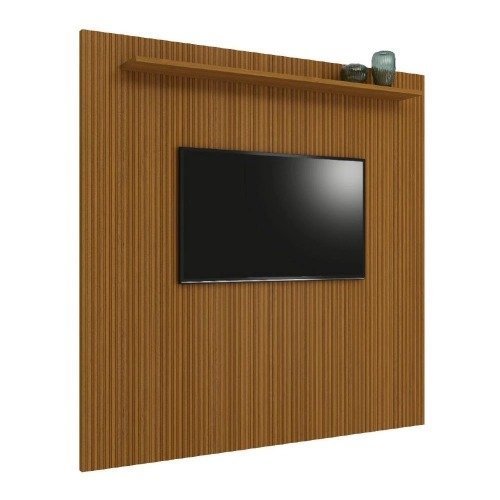 Painel Para Tv Até 75 Polegadas Ripado Impressão 3D Egeo Com Prateleira 2,25m Cedro edn Cedro