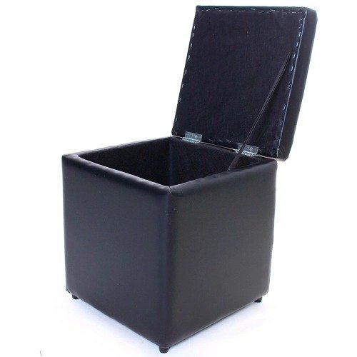 Puff Baú Porta Objetos 40x40x45cm Corino Preto bf Colchões