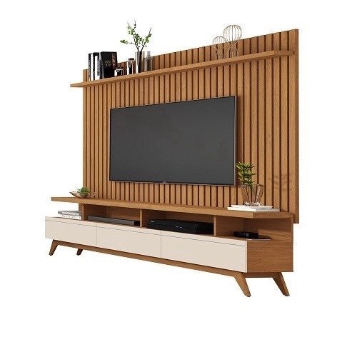 Rack Vivare 1.8 Wood Com Painel Classic Ripado Para TV Até 72 Polegadas Nature/Off White – Giga Móveis