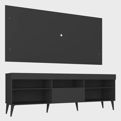 Rack com Painel para TV até 55 Polegadas 1 Porta 5 Nichos Retrô Espresso Móveis