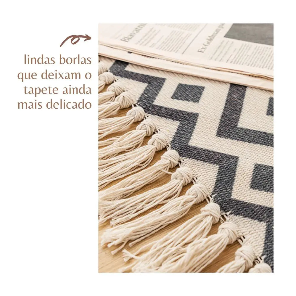 Tapete de Algodão Retangular Sala Quarto Nórdico Grande Inca