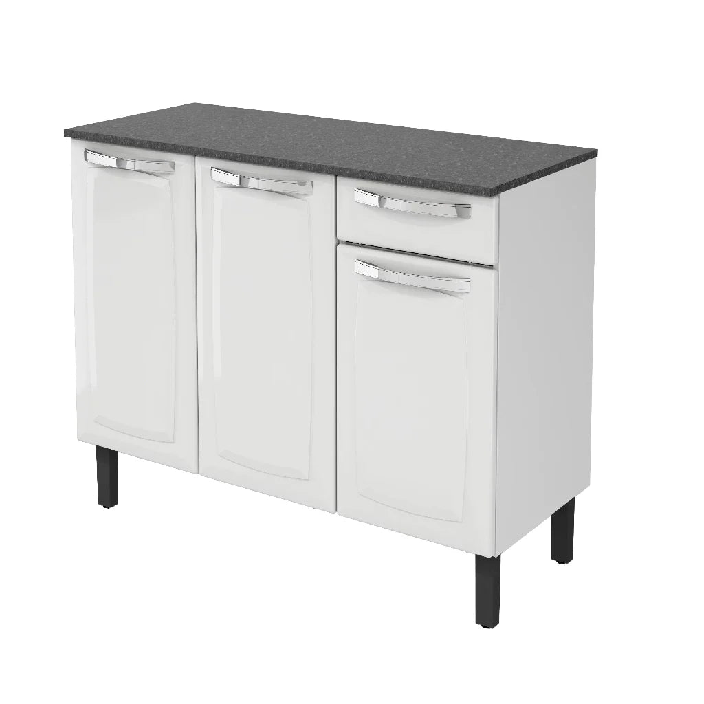 Balcão de Aço Itatiaia Cozinha 105cm Rose Branco com Gavetas – Linha Premium