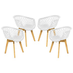 Kit 4 Poltronas Cadeiras Jantar Cozinha Sala Varanda Area Gourmet Web Branca Wood Base Madeira