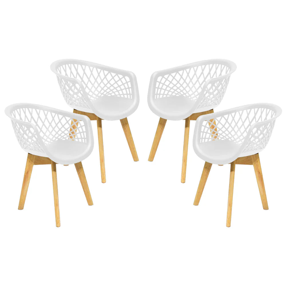 Kit 4 Poltronas Cadeiras Jantar Cozinha Sala Varanda Area Gourmet Web Branca Wood Base Madeira