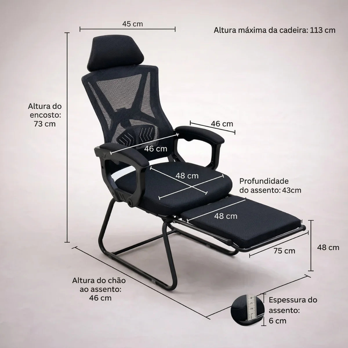 Cadeira Interlocutor Ergonômica com Apoio para os Pés – Conforto e Postura para Atendimento e Espera