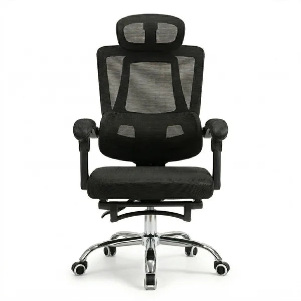 Cadeira Escritório Ergonômica Resistente Apoio Pés Retrátil Tela Mesh Encosto Ajustável Preto