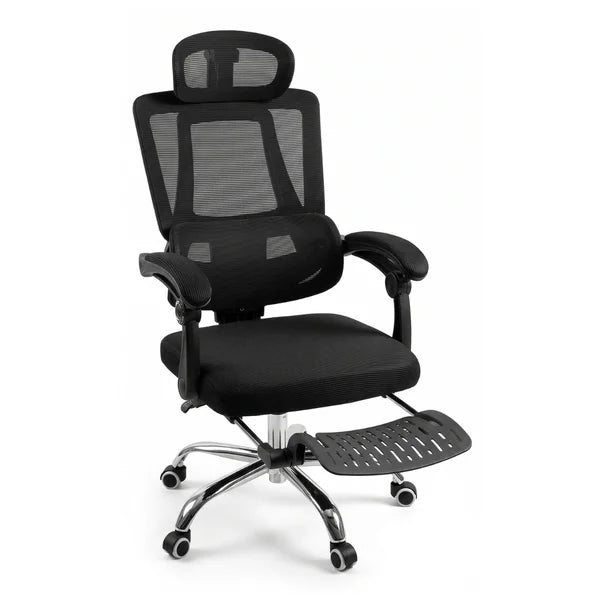 Cadeira Escritório Ergonômica Resistente Apoio Pés Retrátil Tela Mesh Encosto Ajustável Preto