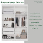 Guarda-roupa Casal 4 Portas 2 Gavetas França Branco