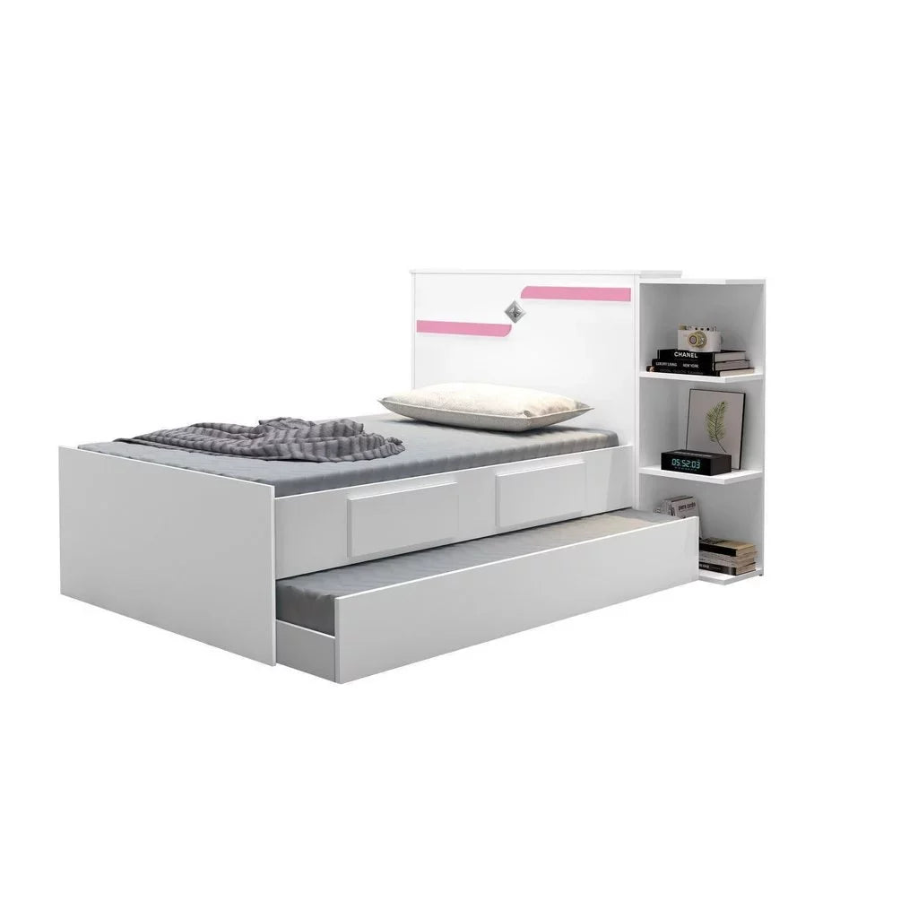 Bicama Solteiro com Baú, 2 Gavetas e Cama Auxiliar Iris Branco