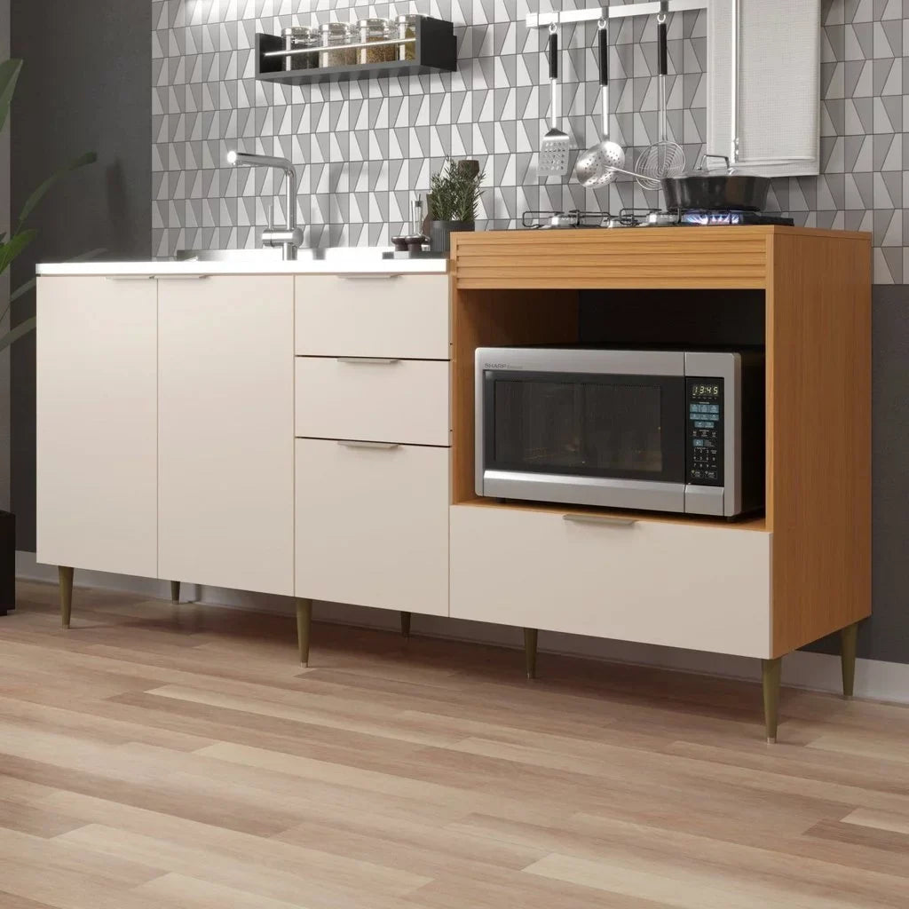 Balcão para Pia e Cooktop 4 Portas 2 Gavetas 190cm Alice Angelin e Off White Yescasa Angelin Premium/Off White
