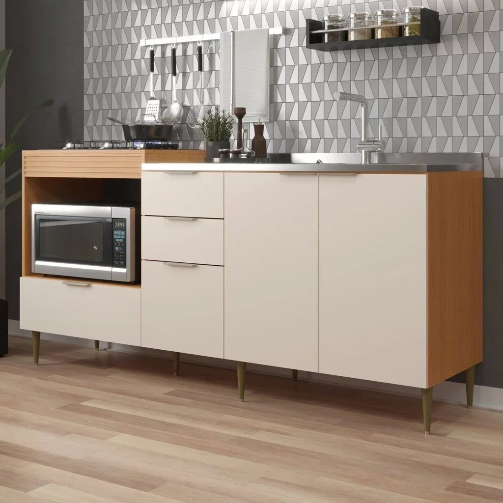 Balcão para Pia e Cooktop 4 Portas 2 Gavetas 190cm Alice Angelin e Off White Yescasa Angelin Premium/Off White