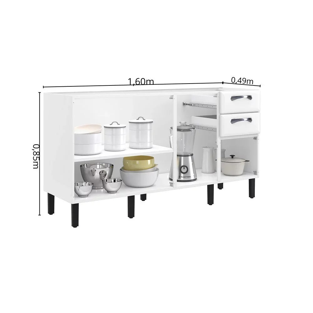 Balcão Cozinha em Aço 4 Portas 2 Gavetas 160cm sem Tampo New Premium Itatiaia